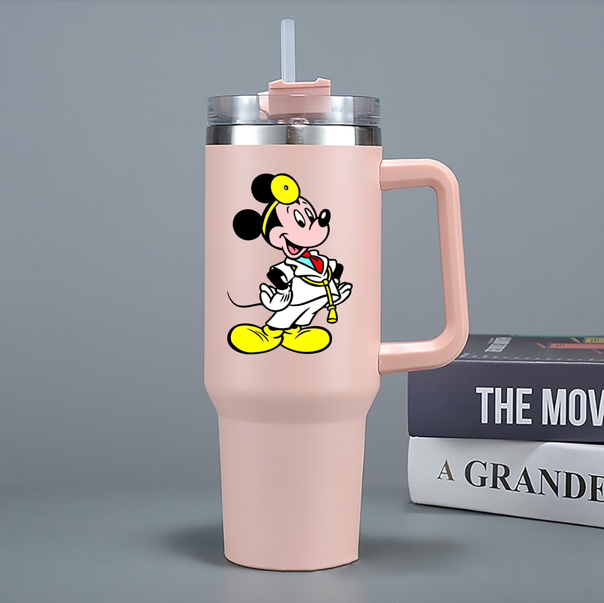 （画像用） ミッキーマウス Mickey Mouse 1200mL車用タンブラー - クリスタルステッカー（プラスチックストロー付き）